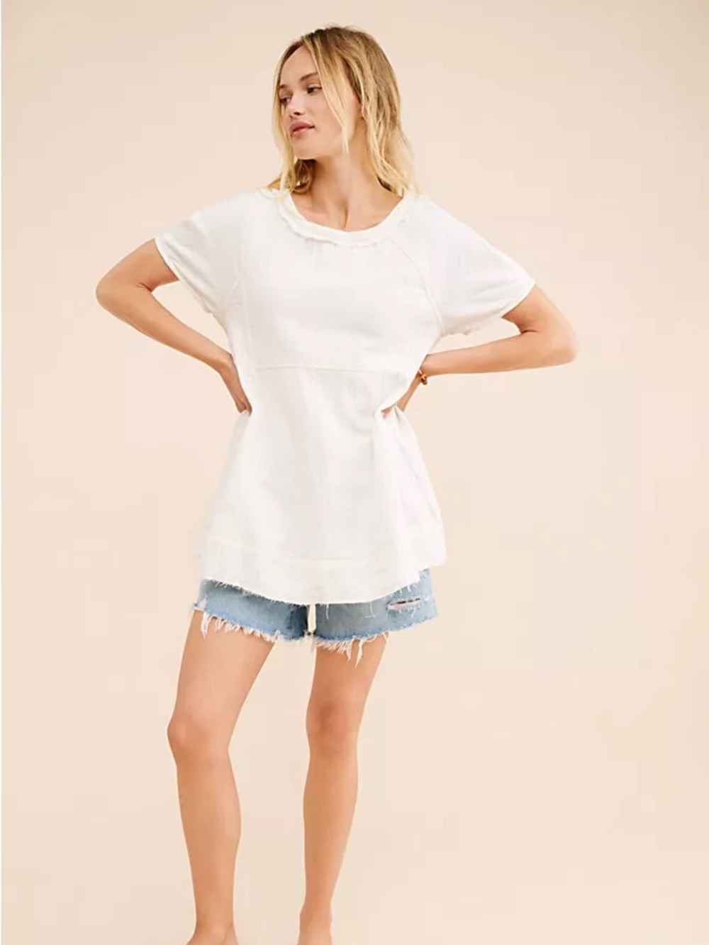 Free People White Relaxed Short-Sleeve Tunic